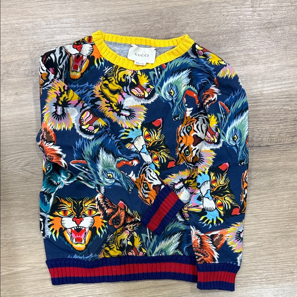 Gucci Multicolor Animal Print Crewneck Sweater